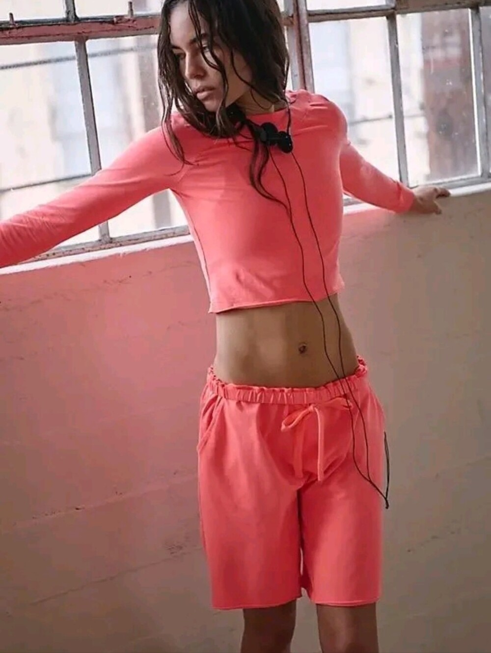 NWT SET Free People Hot Shot Neon Coral Two-Piece Lounge Small
